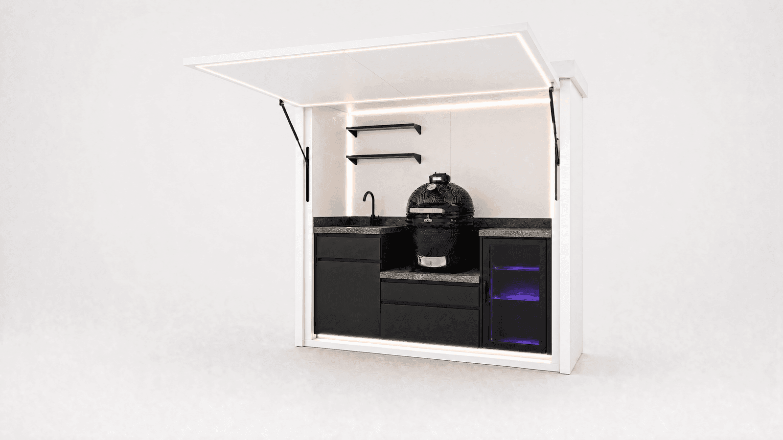 Mini Pod met kamado-opstelling in witte afwerking